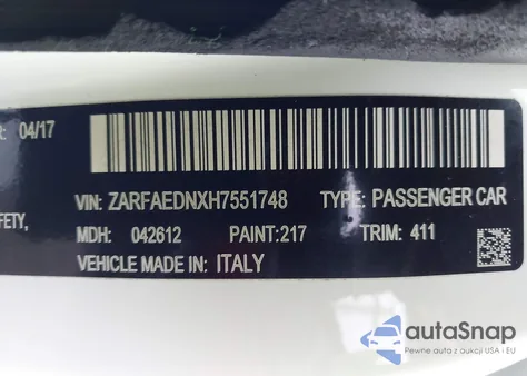 2017 Alfa Romeo Giulia Awd from USA, damaged, VIN ZARFAEDNXH7551748